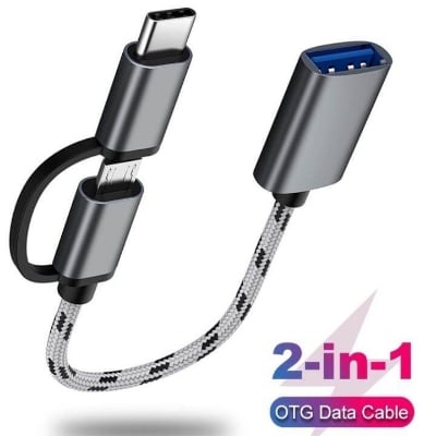Picture of 2 in 1 USB 3.0 OTG Cable Portable C Micro USB OTG Adapter Cable USB Type C Male To USB 3.0 A Female OTG Data Cord Adapter - Black