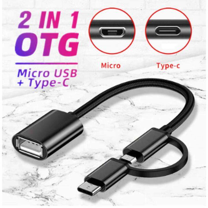 Picture of 2 in 1 USB 3.0 OTG Cable Portable C Micro USB OTG Adapter Cable USB Type C Male To USB 3.0 A Female OTG Data Cord Adapter - Black