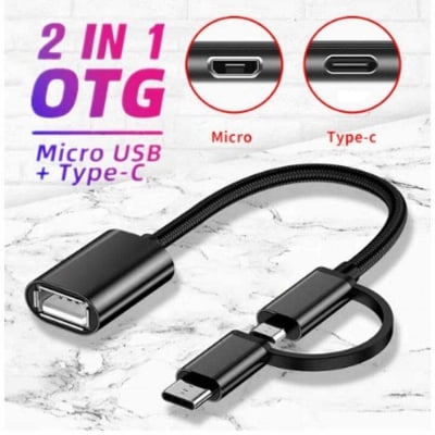 Picture of 2 in 1 USB 3.0 OTG Cable Portable C Micro USB OTG Adapter Cable USB Type C Male To USB 3.0 A Female OTG Data Cord Adapter - Black