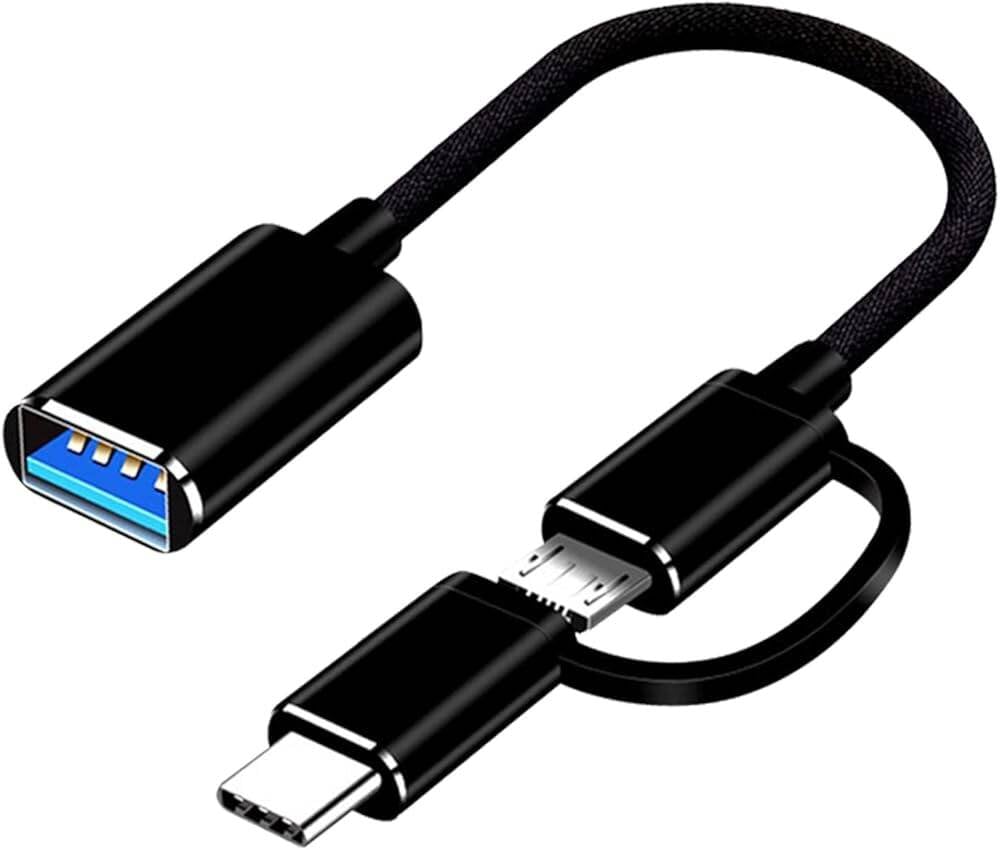 Picture of 2 in 1 USB 3.0 OTG Cable Portable C Micro USB OTG Adapter Cable USB Type C Male To USB 3.0 A Female OTG Data Cord Adapter - Black