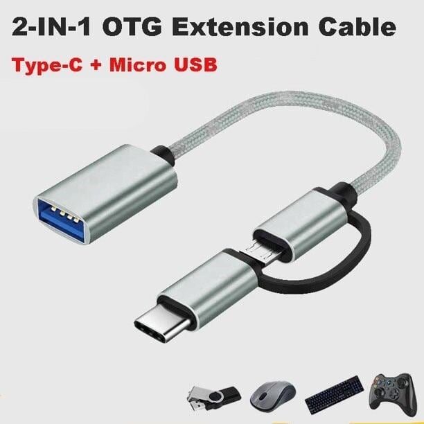 Picture of 2 in 1 USB 3.0 OTG Cable Portable C Micro USB OTG Adapter Cable USB Type C Male To USB 3.0 A Female OTG Data Cord Adapter - Black