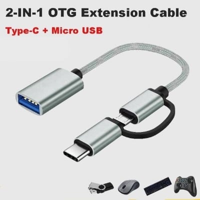 Picture of 2 in 1 USB 3.0 OTG Cable Portable C Micro USB OTG Adapter Cable USB Type C Male To USB 3.0 A Female OTG Data Cord Adapter - Black