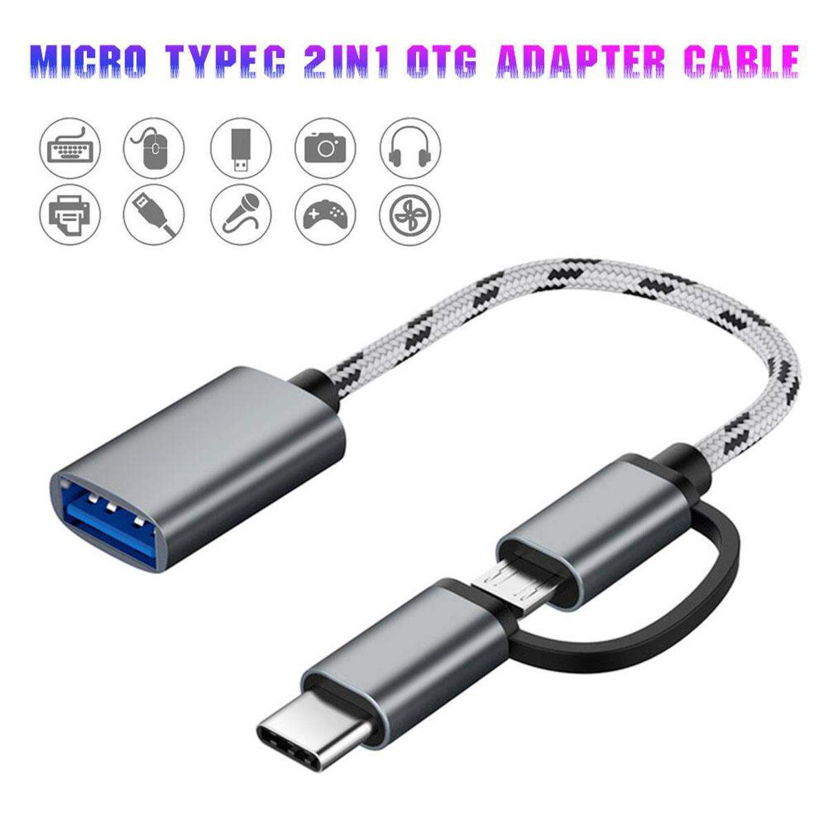 Picture of 2 in 1 USB 3.0 OTG Cable Portable C Micro USB OTG Adapter Cable USB Type C Male To USB 3.0 A Female OTG Data Cord Adapter - Black
