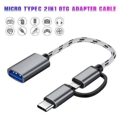 Picture of 2 in 1 USB 3.0 OTG Cable Portable C Micro USB OTG Adapter Cable USB Type C Male To USB 3.0 A Female OTG Data Cord Adapter - Black