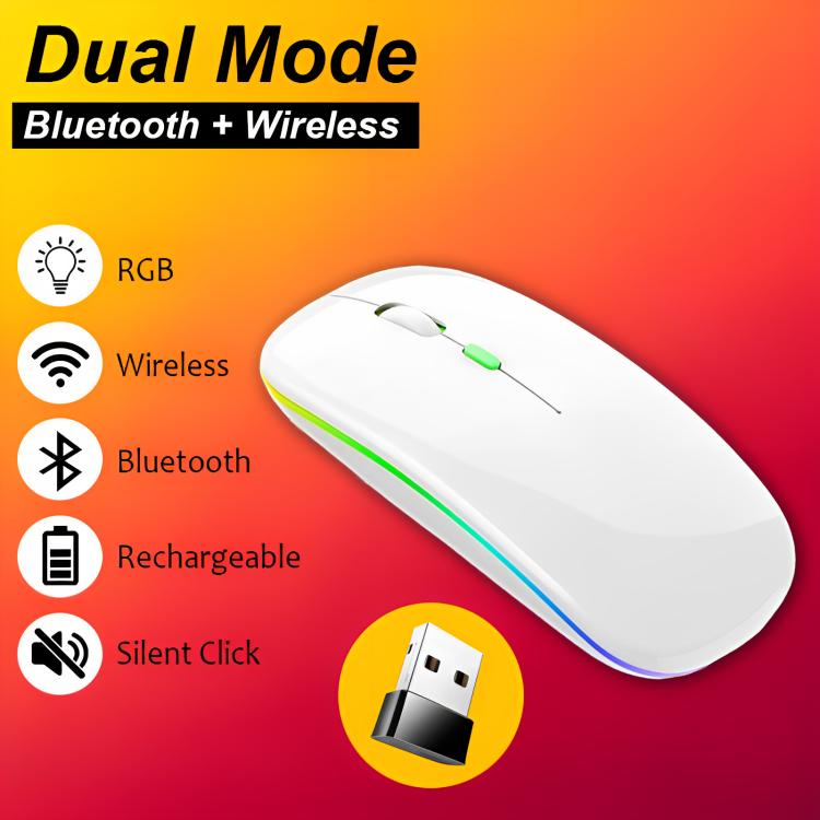 Picture of Rechargeable Wireless Rgb Waterproof Optical Mouse For Pc And Laptop Gamer Dual Model 2.4Ghz Mouse - Versatile And Waterproof Wireless Gaming Mouse Dual Mode Rechargeable RGB Mouse DPI Button - Multicolor