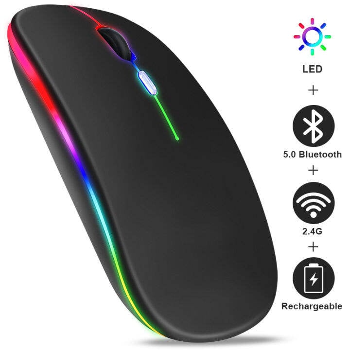 Picture of Rechargeable Wireless Rgb Waterproof Optical Mouse For Pc And Laptop Gamer Dual Model 2.4Ghz Mouse - Versatile And Waterproof Wireless Gaming Mouse Dual Mode Rechargeable RGB Mouse DPI Button - Multicolor