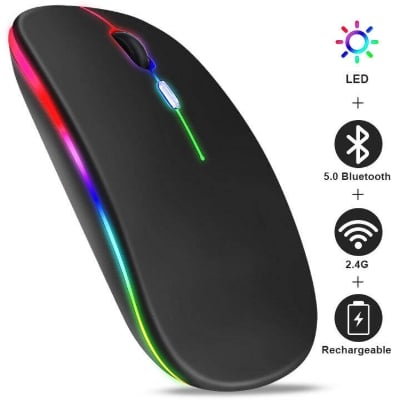 Picture of Rechargeable Wireless Rgb Waterproof Optical Mouse For Pc And Laptop Gamer Dual Model 2.4Ghz Mouse - Versatile And Waterproof Wireless Gaming Mouse Dual Mode Rechargeable RGB Mouse DPI Button - Multicolor