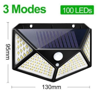 Picture of 100 LED 4 Surface Solar Light solar induction, body induction light with PIR Motion Sensor| Outdoor Waterproof IP65 Solar Lamp for Garden, Patio & Street Light - Black