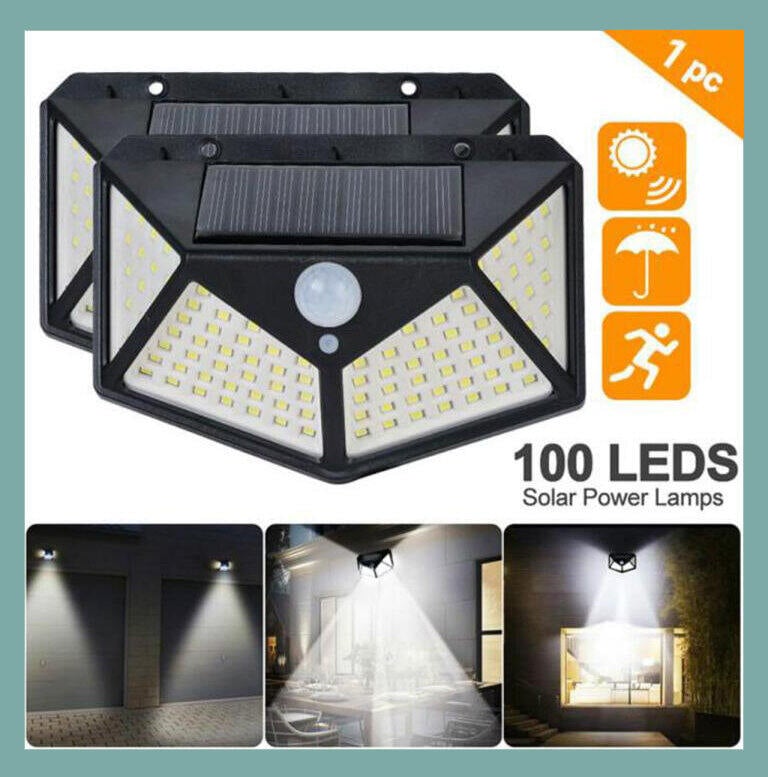 Picture of 100 LED 4 Surface Solar Light solar induction, body induction light with PIR Motion Sensor| Outdoor Waterproof IP65 Solar Lamp for Garden, Patio & Street Light - Black