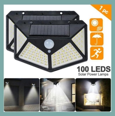 Picture of 100 LED 4 Surface Solar Light solar induction, body induction light with PIR Motion Sensor| Outdoor Waterproof IP65 Solar Lamp for Garden, Patio & Street Light - Black
