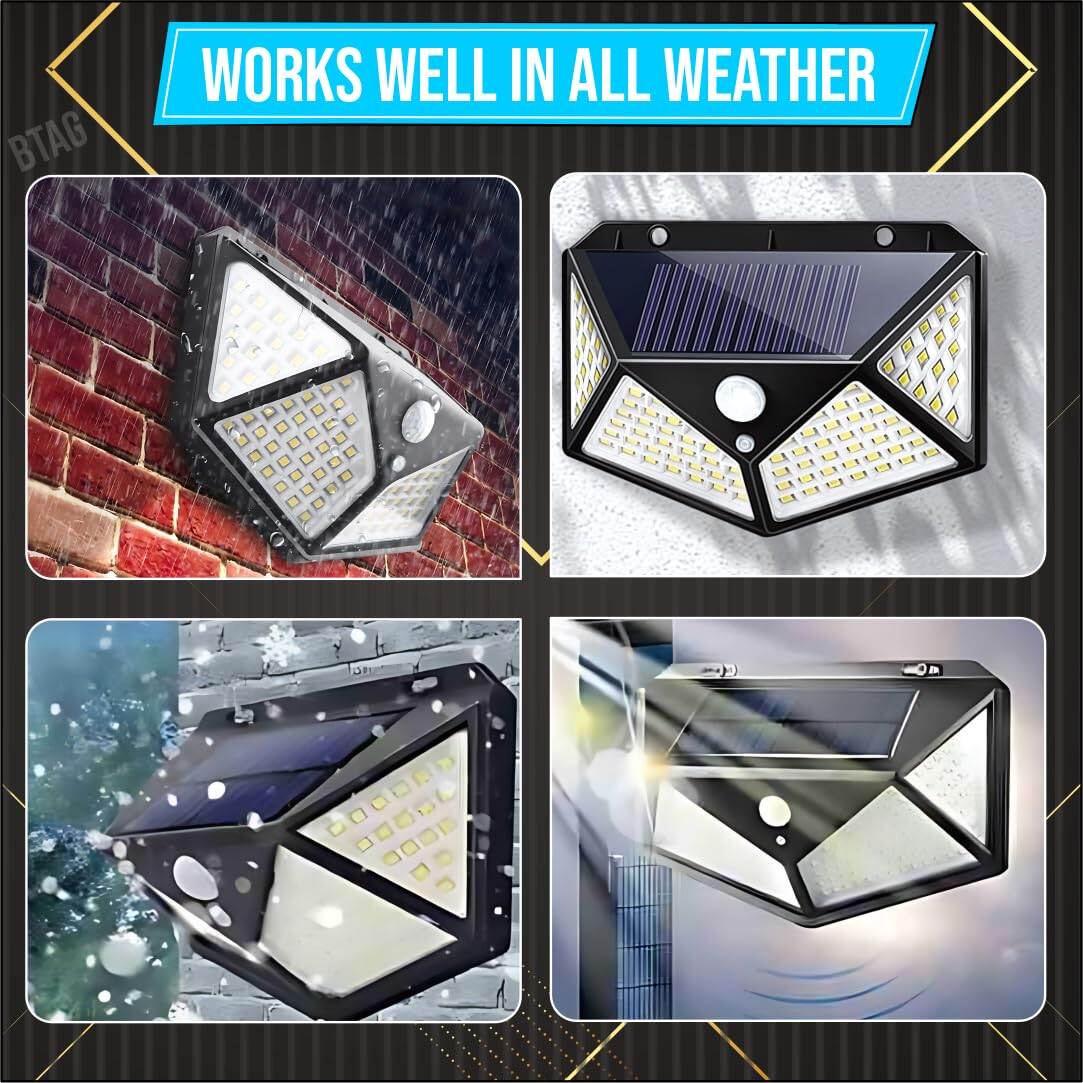 Picture of 100 LED 4 Surface Solar Light solar induction, body induction light with PIR Motion Sensor| Outdoor Waterproof IP65 Solar Lamp for Garden, Patio & Street Light - Black