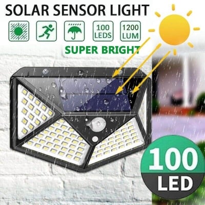 Picture of 100 LED 4 Surface Solar Light solar induction, body induction light with PIR Motion Sensor| Outdoor Waterproof IP65 Solar Lamp for Garden, Patio & Street Light - Black