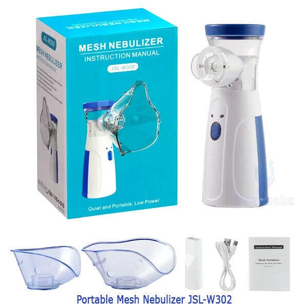 Picture of Mesh Portable Nebulizer - Handheld Ultrasonic Atomizer for Breathing Support, Personal Inhaler for Home Use Steam Inhaler for Kids & Adults with Smart USB Connector One Touch Operation, No Noise, Lightweight, Travel Friendly