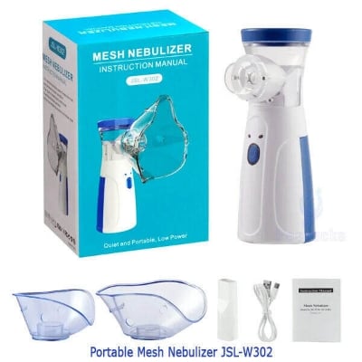 Picture of Mesh Portable Nebulizer - Handheld Ultrasonic Atomizer for Breathing Support, Personal Inhaler for Home Use Steam Inhaler for Kids & Adults with Smart USB Connector One Touch Operation, No Noise, Lightweight, Travel Friendly
