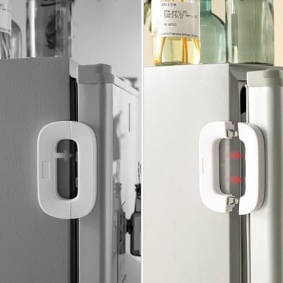 Picture of Self Adhesive Fridge Lock, File Drawer Lock, Child Proof Freezer Door Lock and Child Baby Safety Cabinet Locks Multi - function Infant Drawer Refrigerator Sliding Door Anti - pinch Easy to Install White - Multicolor