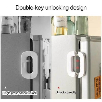 Picture of Self Adhesive Fridge Lock, File Drawer Lock, Child Proof Freezer Door Lock and Child Baby Safety Cabinet Locks Multi - function Infant Drawer Refrigerator Sliding Door Anti - pinch Easy to Install White - Multicolor