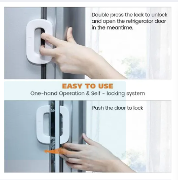 Picture of Self Adhesive Fridge Lock, File Drawer Lock, Child Proof Freezer Door Lock and Child Baby Safety Cabinet Locks Multi - function Infant Drawer Refrigerator Sliding Door Anti - pinch Easy to Install White - Multicolor