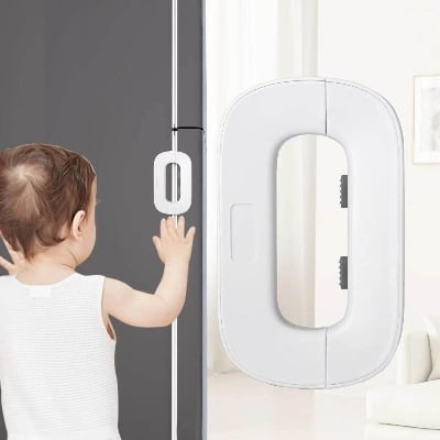 Picture of Self Adhesive Fridge Lock, File Drawer Lock, Child Proof Freezer Door Lock and Child Baby Safety Cabinet Locks Multi - function Infant Drawer Refrigerator Sliding Door Anti - pinch Easy to Install White - Multicolor