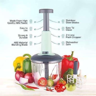 Picture of HIGH QUALITY LOCK AND UNLOCK SYSTEM PUSH CHOPPER 1100 ML Refined Taste - Push Chopper Plastic Vegetable Chopper Cutter, Vegetable Push Chopper for Kitchen, 3 Sharp Stainless Steel Blades, - Multicolor