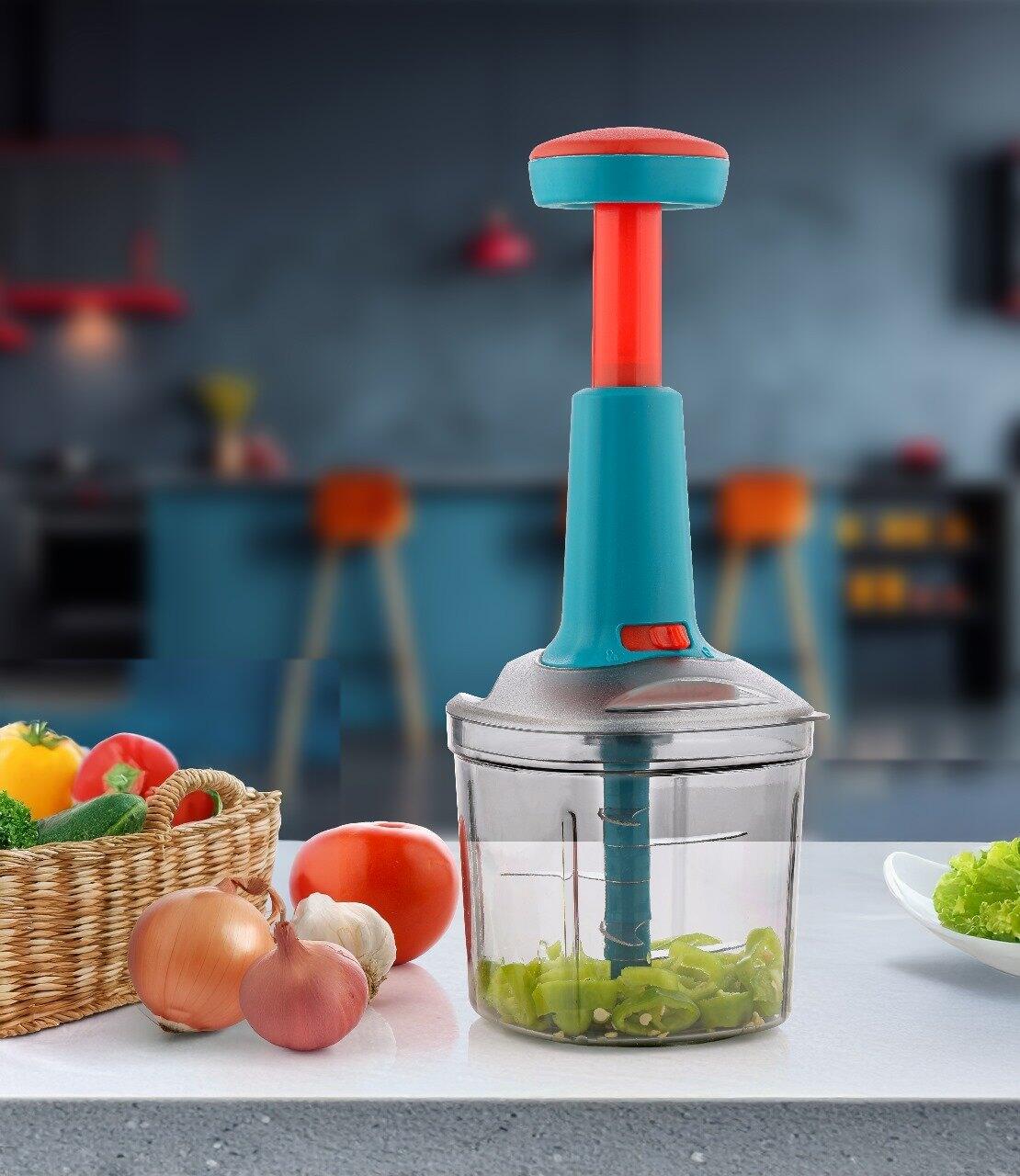Picture of HIGH QUALITY LOCK AND UNLOCK SYSTEM PUSH CHOPPER 1100 ML Refined Taste - Push Chopper Plastic Vegetable Chopper Cutter, Vegetable Push Chopper for Kitchen, 3 Sharp Stainless Steel Blades, - Multicolor
