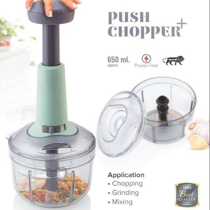 Picture of HIGH QUALITY LOCK AND UNLOCK SYSTEM PUSH CHOPPER 1100 ML Refined Taste - Push Chopper Plastic Vegetable Chopper Cutter, Vegetable Push Chopper for Kitchen, 3 Sharp Stainless Steel Blades, - Multicolor