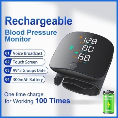Picture of Automatic Rechargeable Digital Touch Screen Wrist type Blood - Pressure Machine/ BP Machine - Black