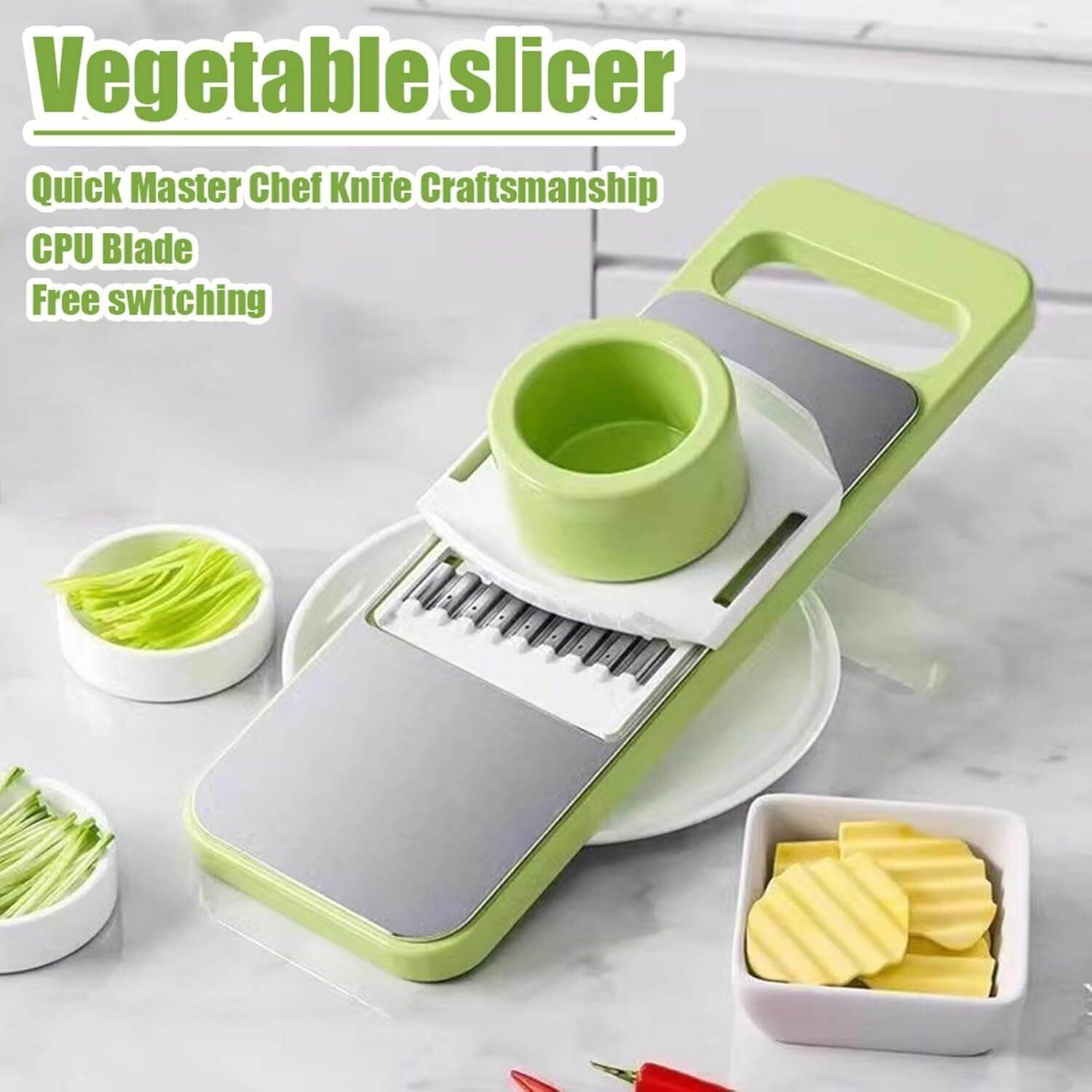 Picture of 5 In 1 Vegetable Cutter Kitchen Items Cutting Tools Vegetables and Fruits Cutter Grater for Vegetables Slicers Shredders Multi Slicer Peeler Carrot - Green