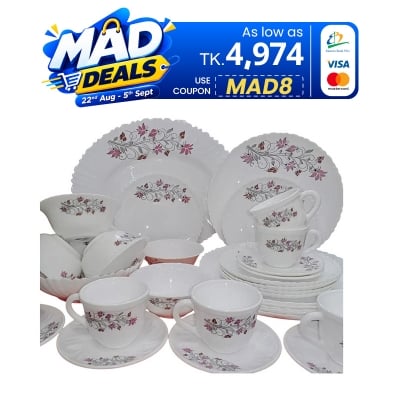 Picture of 32 Pcs Pyrex Opal Glassware White Oven Save Dinner Set - Dinner Set