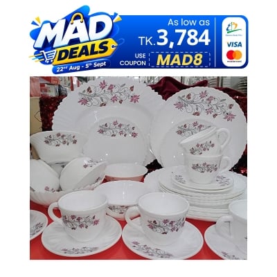 Picture of 32 Pcs Pyrex Opal Glassware White Oven Save Dinner Set - Dinner Set