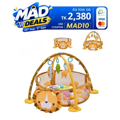 Picture of Baby Activity Gym & Ball Pit Infant Play Lion Mat with 4 Hanging Toys, Detachable Arch, Storage Bags and 30 Colorful Balls, Toddler Floor Ball Pit Pool for Boys & Girls-4 in1