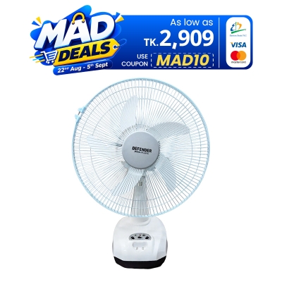 Picture of Defender KN-2916 China Fittings Rechargeable Fan AC/DC with LED Multi-Function - 16" White