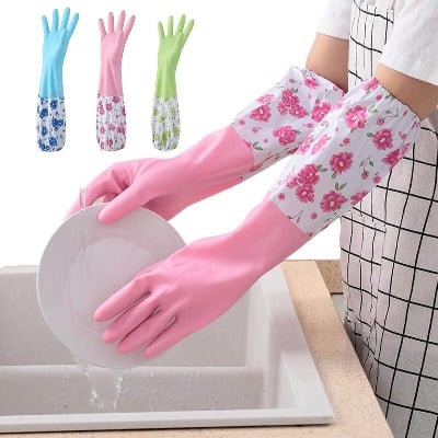 Picture of High Quality Silicone Kitchen Hand Gloves for Dish Washing - 1 Pair (2 pcs) - Multicolor