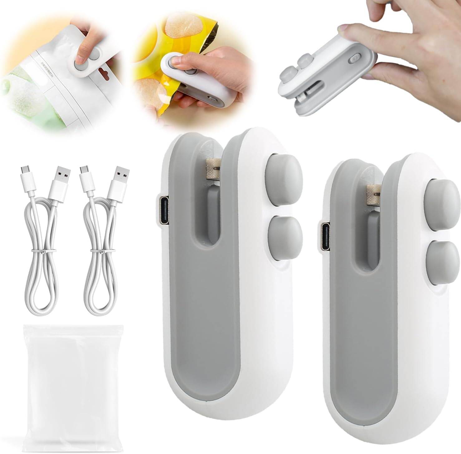 Picture of 2IN1 Mini Sealing Machine USB Rechargable Bag Sealer and Cutter Machine or Mini Hand Press Plastic Sealing USB Rechargeable Sewing Selai Machine, Potato Chip Bag, Storage Bag, Plastic Package Food, Clip Bag, Handheld Food Vacuum Heat Seal Machine Tools