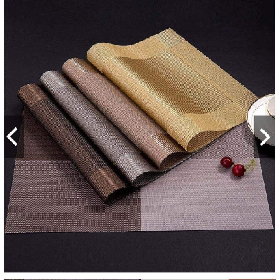 Picture of Placemats Set of 6 for Dining Table Washable PVC Woven Vinyl Placemat Non-Slip Heat Resistant Kitchen Table Mats Easy to Clean (Brown. coffee. gold and silver color) - Multicolor
