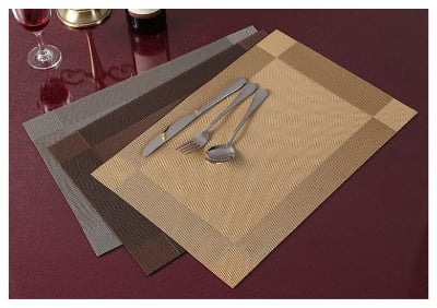 Picture of Placemats Set of 6 for Dining Table Washable PVC Woven Vinyl Placemat Non-Slip Heat Resistant Kitchen Table Mats Easy to Clean (Brown. coffee. gold and silver color) - Multicolor
