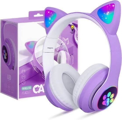 Picture of CAT STN-28 Over Ear Music Headset Glowing Ear Headphones Foldable Wireless BT5.0 Earphone with Mic AUX IN TF Card MP3 Player Colorful LED Lights for PC Laptop Computer Mobile Phone - Multicolor