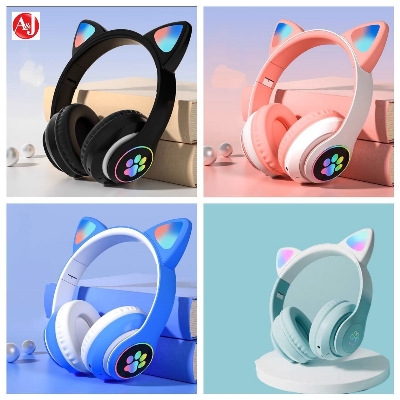 Picture of CAT STN-28 Over Ear Music Headset Glowing Ear Headphones Foldable Wireless BT5.0 Earphone with Mic AUX IN TF Card MP3 Player Colorful LED Lights for PC Laptop Computer Mobile Phone - Multicolor