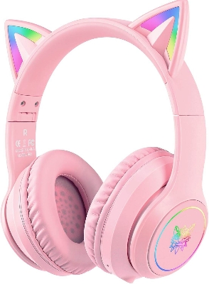 Picture of CAT STN-28 Over Ear Music Headset Glowing Ear Headphones Foldable Wireless BT5.0 Earphone with Mic AUX IN TF Card MP3 Player Colorful LED Lights for PC Laptop Computer Mobile Phone - Multicolor