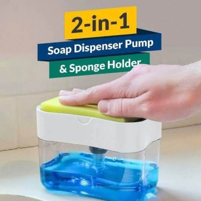 Picture of Liquid Soap Dispenser Soap Pump Sponge Caddy Holder Creative Hand Press Kitchen Dish Soap Dispenser with Washing Sponge - Multicolor