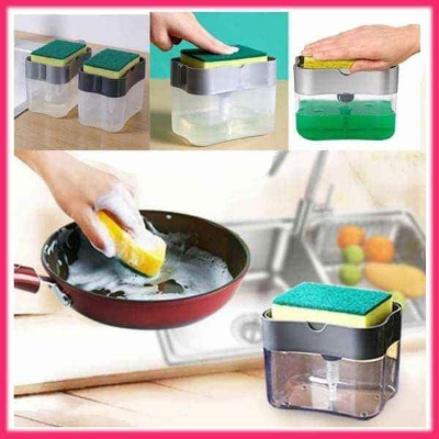Picture of Liquid Soap Dispenser Soap Pump Sponge Caddy Holder Creative Hand Press Kitchen Dish Soap Dispenser with Washing Sponge - Multicolor