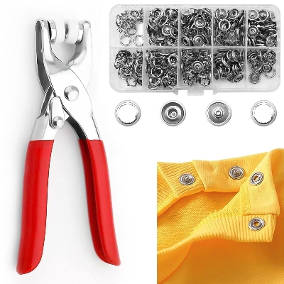 Picture of 100 Sets of Snaps, Full Hollow Buttons with Press Stud Clips, Sewing Snaps, Metal Snaps, DIY Tools for Crafts Clothing - Multicolor