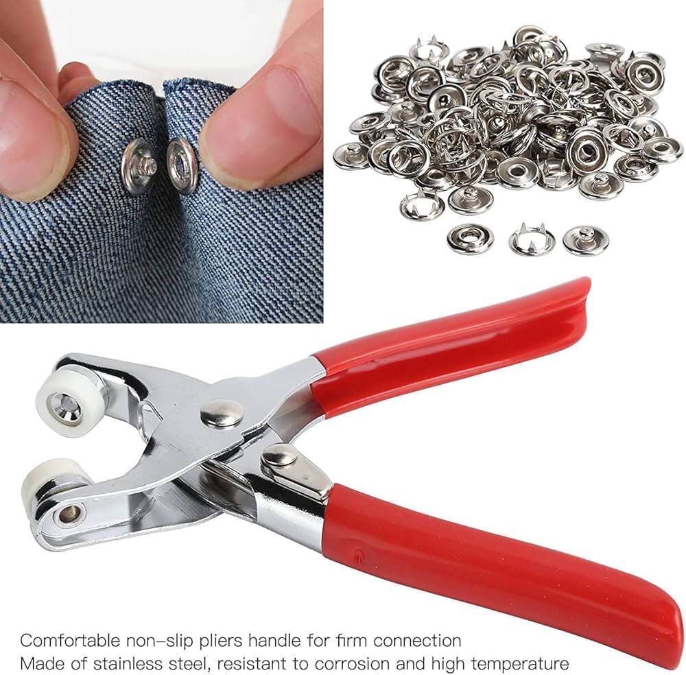 Picture of 100 Sets of Snaps, Full Hollow Buttons with Press Stud Clips, Sewing Snaps, Metal Snaps, DIY Tools for Crafts Clothing - Multicolor