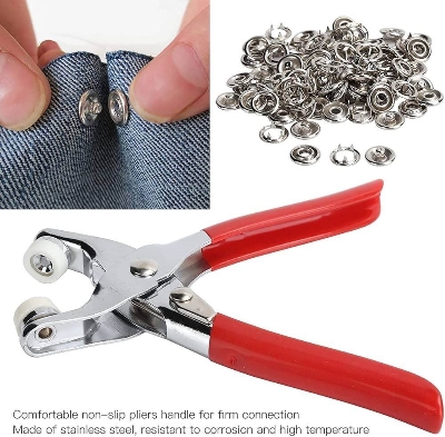 Picture of 100 Sets of Snaps, Full Hollow Buttons with Press Stud Clips, Sewing Snaps, Metal Snaps, DIY Tools for Crafts Clothing - Multicolor