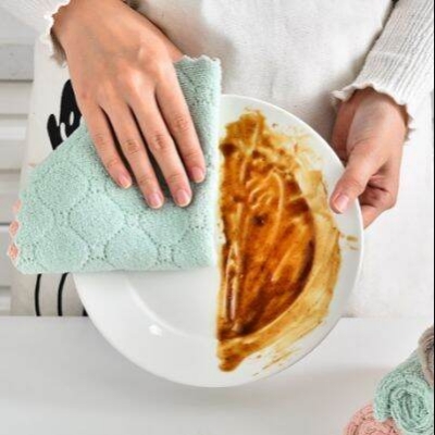 Picture of 5pcs/set Household Kitchen Towels Absorbent Thicker Double-layer Microfiber Wipe Table Kitchen Towel Cleaning Dish Washing Cloth - Multicolor