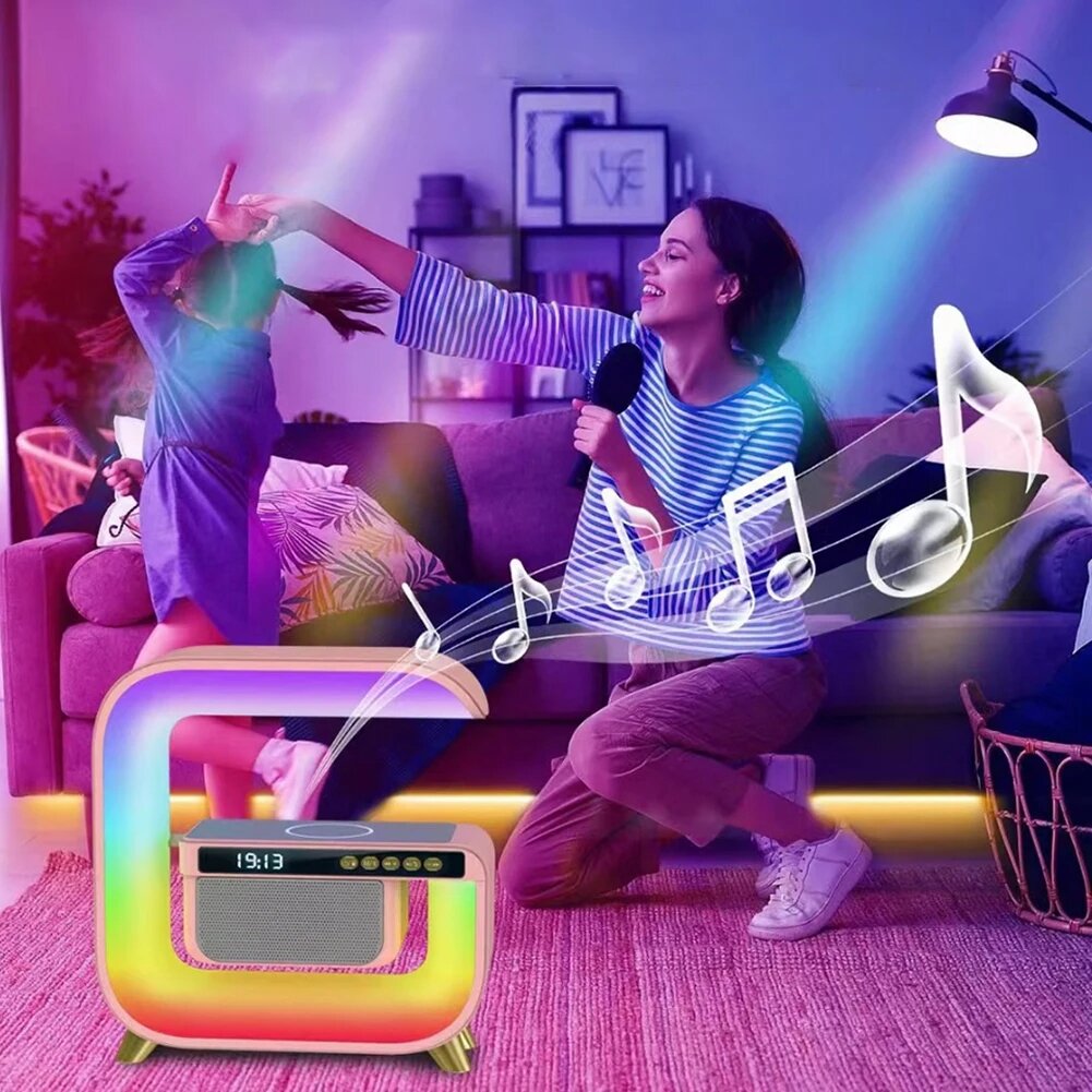 Picture of G3 5 In 1 Wireless Charger Bluetooth Speaker Clock With RGB LED Atmosphere Light - Multicolor