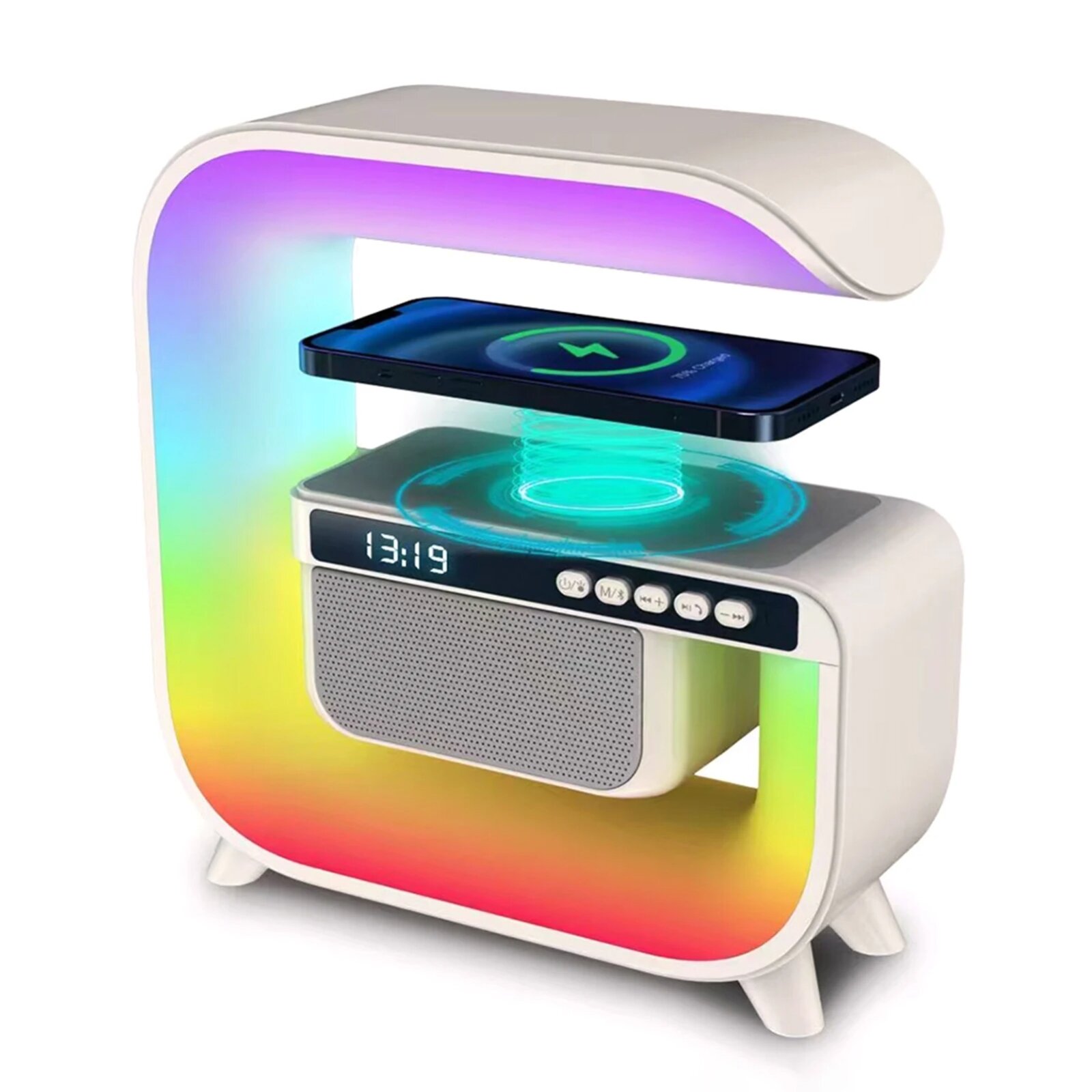 Picture of G3 5 In 1 Wireless Charger Bluetooth Speaker Clock With RGB LED Atmosphere Light - Multicolor