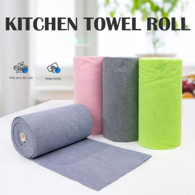 Picture of 1 Roll of 20 Sheets Reusable Cleaning Wipe Household Kitchen Cloth Microfiber Towel Rolls Dish Rags Wash Paper Towel Replacement - Multicolor