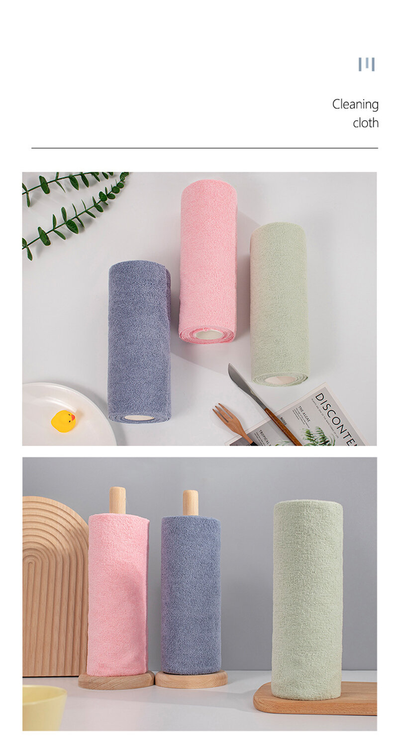 Picture of 1 Roll of 20 Sheets Reusable Cleaning Wipe Household Kitchen Cloth Microfiber Towel Rolls Dish Rags Wash Paper Towel Replacement - Multicolor