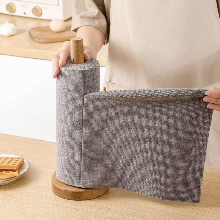 Picture of 1 Roll of 20 Sheets Reusable Cleaning Wipe Household Kitchen Cloth Microfiber Towel Rolls Dish Rags Wash Paper Towel Replacement - Multicolor