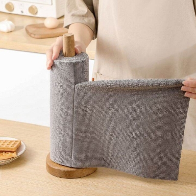 Picture of 1 Roll of 20 Sheets Reusable Cleaning Wipe Household Kitchen Cloth Microfiber Towel Rolls Dish Rags Wash Paper Towel Replacement - Multicolor